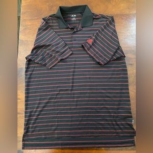 Adidas Golf Shirt Mens L Black Red Striped Climacool Polo Moisture Wick Athletic